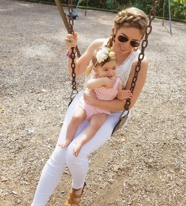 Mom and baby on swing